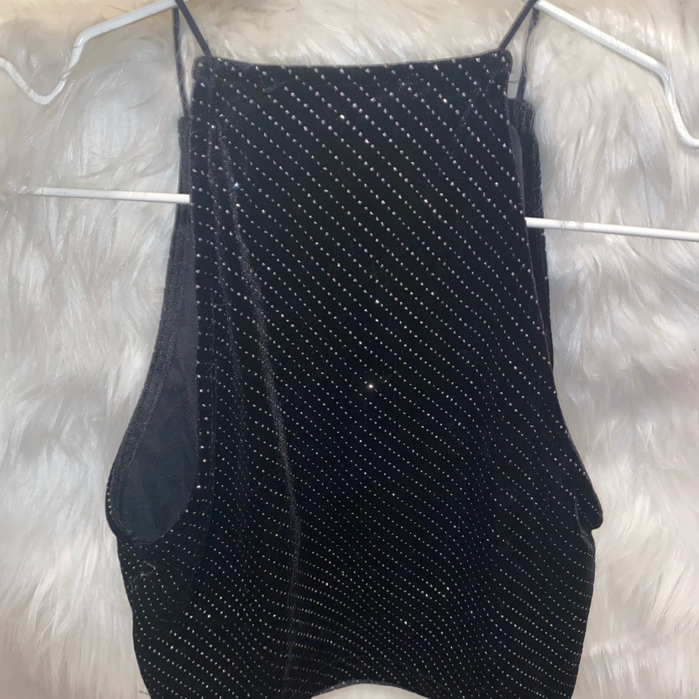 Black velvet crop halter top